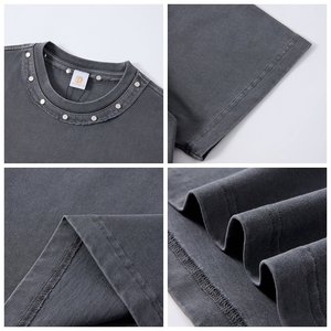 Vintage Boxy T-shirt New Design Washed T-shirt with Decorative studded Neckline High Quality 100% Cotton Men's <b>Tshirts</b> - Product Image 2