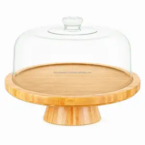 Bánh bằng gỗ đứng với rõ ràng Acrylic Dome Bìa bánh bằng gỗ chủ, đứng phục vụ Platter