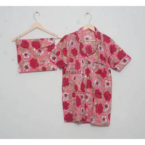 Conjunto de Pijama de Algodón para Mujer, Transpirable, de Secado Rápido, con Estampado Floral, Manga Corta, Ropa de Dormir, Especial para Uso en el Hogar, Verano - Product Image 3