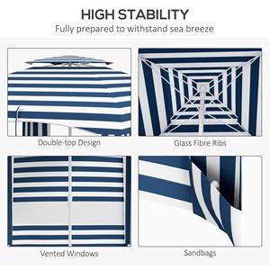 Ombrellone da Spiaggia Portatile 5.8ft Blu e Bianco a Righe con Finestre Traspiranti e Volant - Product Image 5