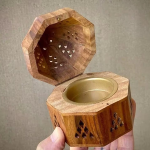 Handcrafted Bamboo Wooden Religious <b>Incense</b> Box Burner <b>Cone</b> Holder Lid Engraved Mandala Design Aromatic Bakhoor Dhoop Diffuser - Product Image 2