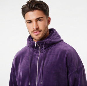 Survêtement en velours zippé pour homme, sweat à capuche entièrement zippé, décontracté, hiver, 100% coton, vêtements de sport, taille oversize, manches longues - Product Image 4