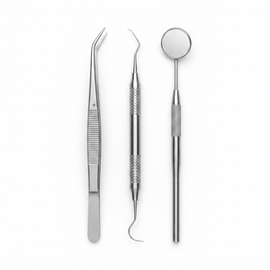 Dental Surgical Instruments Set Mirror Explorer Tweezer Manual Silver Knurled Grip Class I - Product Image 1