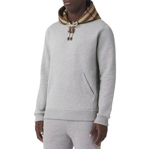 Sweat-shirt à capuche gris pour homme, coupe classique, décontracté, en coton tricoté, avec poche avant, doublure à carreaux, vêtement d'automne - Product Image 4