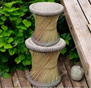 Tabouret moderne en bambou pouf pour l'intérieur et l'extérieur, repose-pieds relaxants faits à la main, console incrustée d'os pour hôtels, jardin Mudha - Product Image 2