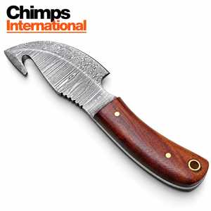 Cuchillo de caza de hoja fija de acero de Damasco hecho a mano Chimps International de 8 pulgadas con mango de madera |   Cuchillos Tácticos para Camping - Product Image 3