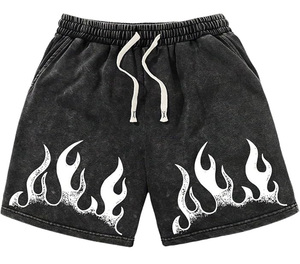 Shorts imprimés délavés à l'acide pour hommes, style streetwear typographique moderne, en coton doux au toucher, pour la gym et l'entraînement, collection 2026 - Product Image 1