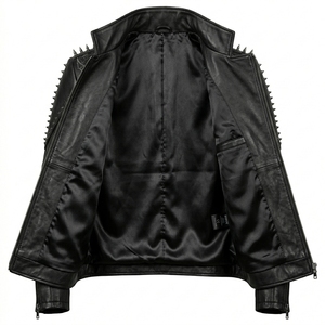 Chaqueta de Cuero Negra con Cadenas y Púas Estilo Gótico Punk para Hombre, Abrigo con Gráficos de Vitral de Catedral, Venta al por Mayor de Fábrica, Servicio Personalizado OEM ODM - Product Image 5