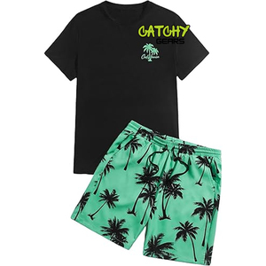 Conjuntos de camiseta de punto estampada para hombre, camiseta de manga corta con pantalones cortos, ropa informal de calle - Product Image 4