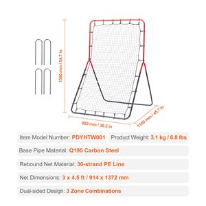 Rete di Rimbalzo 3 x 4,5 piedi per Allenamento di Lancio nel Baseball e Softball - Rete a 3 Vie PitchBack per Uso sul Campo - Product Image 3