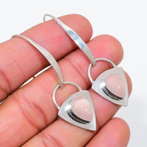 <b>Rose</b> <b>Quartz</b> Sterling Silver <b>Earrings</b> Handmade Pear Gemstone Dangle Jewelry Luxury Gift For Women - Product Image 3