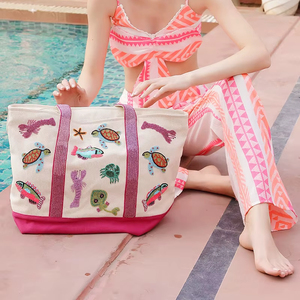 Custom Colorful Handmade Embroidery Beaded Fashion <b>Mini</b> Tote Bags for Girls-Durable <b>Canvas</b> Soft Handle Small Capacity Travel - Product Image 1