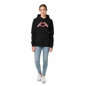 Sudadera con capucha de forro polar negra para mujer con logotipo personalizado, venta al por mayor, estilo urbano, gráfico de corazón de esqueleto, sudadera pesada de invierno - Product Image 5