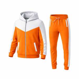 Custom Logo Men Tracksuit <b>White</b> Orange Hoodie Sweatpants Set Sportswear Training Running Gym Wear Supplier - Product Image 1