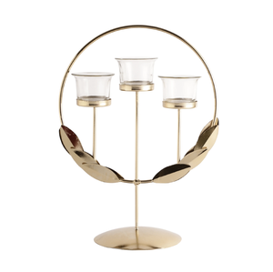 Luxury Metal and Glass Triple Votive Candle Holder <b>Decorative</b> <b>Table</b> Centerpiece for Home Wedding Event <b>Decor</b> - Product Image 2