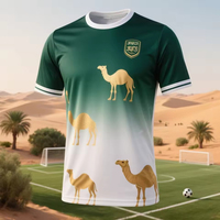 Camiseta de Fútbol para Hombre con la Bandera de Arabia Saudita, Cuello en V, Manga Corta, Transpirable, Deportiva, Emblema Nacional, Diseño Digital 3D