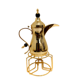 Carafe à café Dallah élégante plaquée or - Design minimaliste du bec oriental, poignée courbée, finition perlée noire, capacité 1L, avec couvercle - Product Image 1