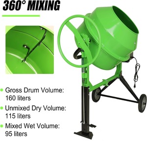 Bétonnière électrique 5,7 pieds cubes (160 L) - Mélangeur de ciment puissant 650 W - Machine à mélanger sur chariot avec support - Product Image 2