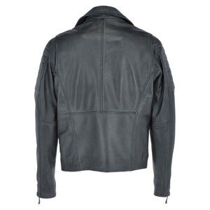 Veste de moto classique respirante en cuir de vache véritable pour femme, col montant, manches longues, fermeture éclair, noir uni - Product Image 2