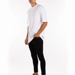 Camiseta 100% algodón para hombre, corte holgado, estampada, estilo boxy, de peso pesado, estilo Pro Club, color blanco liso, negro fresco, cuello redondo - Product Image 4