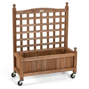 Maceta de madera móvil de 32 pulgadas con enrejado, cama de jardín elevada para plantas trepadoras, macetas y jardineras - Product Image 1