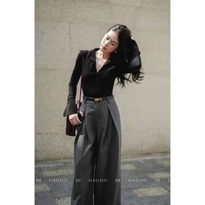 Elegante Camiseta de Punto de Manga Larga con Cuello Vuelto y Ajuste Delgado para Mujer, Color Sólido, Todas las Temporadas [A8086] - Product Image 5