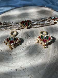 handmade freshwater pearl kantha necklace <b>set</b> multi strand traditional <b>indian</b> bridal wedding heavy moti mala <b>set</b> for women - Product Image 3