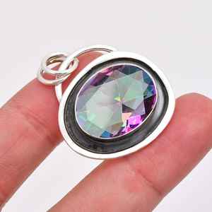 Rainbow Mystic Topaz Pendant 925 Sterling Silver Handmade Gemstone Necklace Luxury Jewelry Gift For Women - Product Image 3
