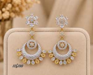 Boucles d'oreilles pendantes de luxe Ping Bling plaquées or, motif floral en zircon, élégantes, pour femme, idéales pour mariage et cérémonie - Product Image 1