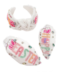 Easter <b>Bunny</b> Beaded Headband Multicolor Embroidery Handmade Knotted Easter Happy Hair <b>Accessory</b> for Women & Girls Events Party - Product Image 1