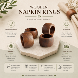 Handcrafted Wooden Napkin Rings <b>Set</b> <b>Rustic</b> Natural Wood Napkin Holders for <b>Dining</b> <b>Table</b> Decor Wedding Party Hotel Use Premium - Product Image 5