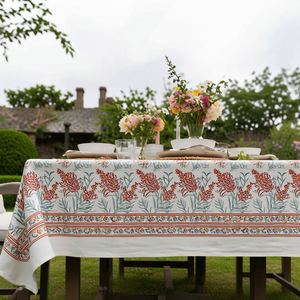 Mantel Lilas Tango Lily para 10 Personas, 180x270cm, Hecho a Mano con Estampado de Bloques, 100% Algodón, Estilo Decorativo para Bodas, Cenas y Hogar, en Venta - Product Image 3
