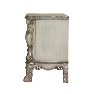 Table de chevet en bois à 2 tiroirs avec finition patine dorée et aspect osseux - Product Image 5