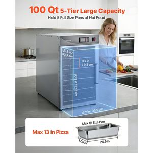 Scaldavivande Elettrico Commerciale a 5 Ripiani in Acciaio Inossidabile con Vassoio Raccogli-Acqua, Porta Singola e Ripiani Regolabili - Product Image 2