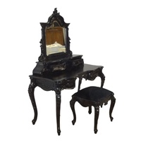 Tabouret de coiffeuse Rococo Commode de maquillage avec tiroirs Commode en bois avec miroir pour meubles de chambre classiques