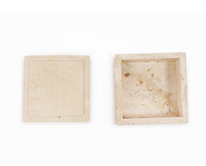 Boîte de rangement carrée en pierre de travertin de qualité supérieure avec couvercle élégant, design intemporel, organisateur naturel durable pour une décoration intérieure élégante - Product Image 1