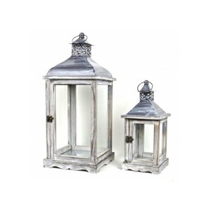 Lanterne porte-bougie en bois et verre avec poignée en corde, style rustique naturel, centre de table - Product Image 1
