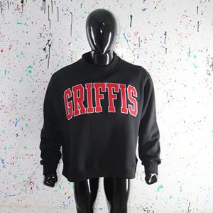 GRIFFIS BLACK <b>Mock</b> <b>Neck</b> Sweatshirt 100% RED Applique Embroidery wide <b>neck</b> Sweatshirt Finer Threads - Product Image 1