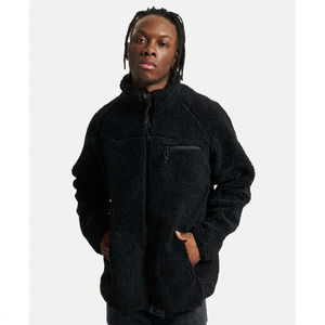 Veste en polaire noire pour homme, col montant, fermeture éclair, coupe-vent, vêtement d'extérieur décontracté pour l'hiver, coupe régulière, doublure en sherpa - Product Image 5