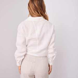 Chemisier d'été pour femme en lin, nouveau modèle, col français, coupe ample, court, uni, simple, broderie machine, vente en gros pour boutiques - Product Image 2