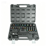 Vente en gros usine : Kit combiné de 31 pièces de douilles à chocs profondes métriques, clé à cliquet 72 dents et douilles pour clé à chocs pneumatique à anneaux de couleur