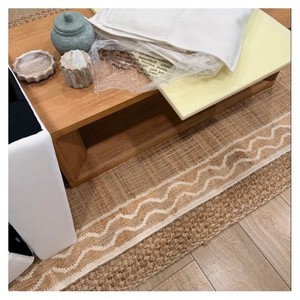 Tapis rectangulaire en jute à motif chevron, tissage plat, antidérapant, style ferme, pour couloir, nettoyage facile, poils fins - Product Image 3