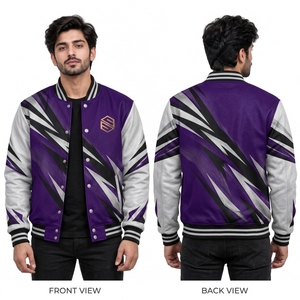 Veste universitaire pour homme en mélange de laine, manches de style cuir de qualité supérieure, fermeture à boutons-pression, col et poignets côtelés - Product Image 6
