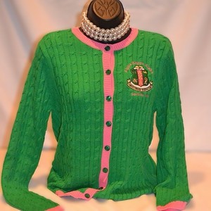 Cardigan en tricot vert pour femme, manches longues, col rond, boutonné, couleur unie, style preppy, épais, en acrylique, double boutonnage, vintage - Product Image 1