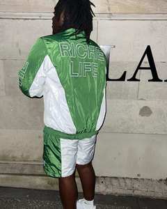 Riche Life Men's Green <b>White</b> Solid Tracksuit Set Full <b>Sleeve</b> Button Jacket Shorts Streetwear Summer Outfit Breathable Quick Dry - Product Image 5