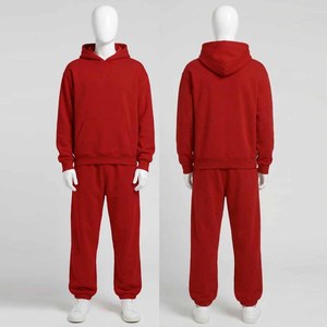 Casual Tracksuit Set Quarter-<b>Zip</b> Sweatshirt With Drawstring Pants Solid Color Loose Fit Full Length 100% Cotton Autumn Wear - Product Image 2