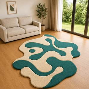 Tapis en laine bouclée courbé, tufté à la main, en forme de croissant, à base concave, pour salon - Product Image 1