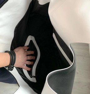 Black and <b>white</b> Soft genuine leather shoulder <b>bag</b> Oversized handbag Shopper for women Genuine Leather <b>Tote</b> <b>Bag</b> for Women Ladies - Product Image 4