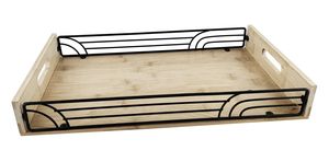 Stylish Wire And Wooden <b>Tray</b> With Minimalist Design For Serving Coffee Tea <b>Snacks</b> In Living Room And Dining Area - Product Image 5