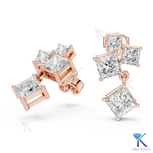 Boucles d'oreilles pendantes en or massif 14K 18K avec diamants CVD de laboratoire taille princesse en grappe, bijoux de luxe pour femmes, fabrication de bijoux de mariée raffinés - Product Image 5
